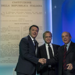 Matteo Renzi, Enrico Mentana, Gustavo Zagrebelsky (LaPresse)